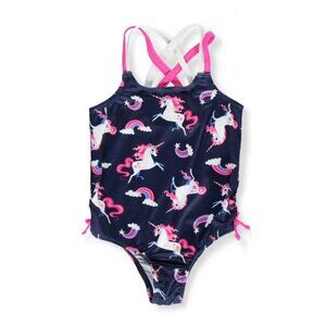 Wippette Toddler Girls Navy & Pink Unicorn One Piece Swimsuit Size 4T
